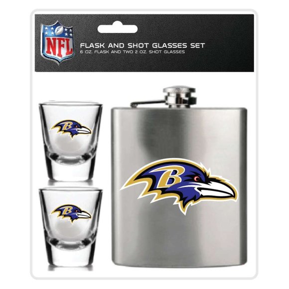 NFL Baltimore Ravens Flask & Shot Glasses Set - Picture 1 of 1